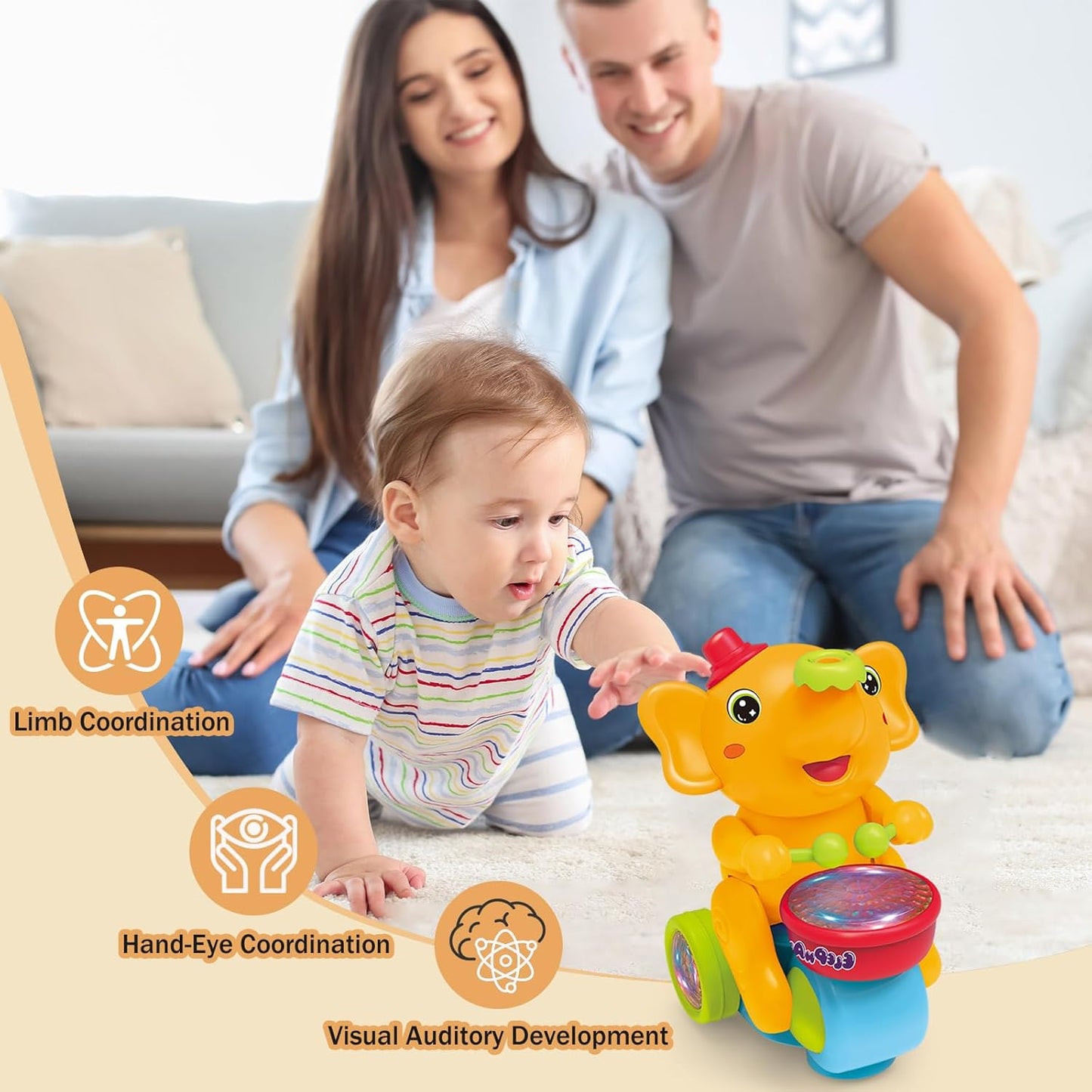 Elephant Musical Toy – Crawling, Lights, Sounds & Ball-Blowing Fun | Sensory Toy & Birthday Gift for Babies 6–12 Months