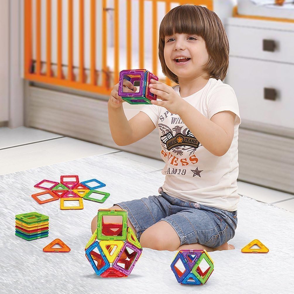 Magnetic Building Blocks Designer Set - Big and Mini Sizes, 3D Rainbow Colors for Fun and Educational Play