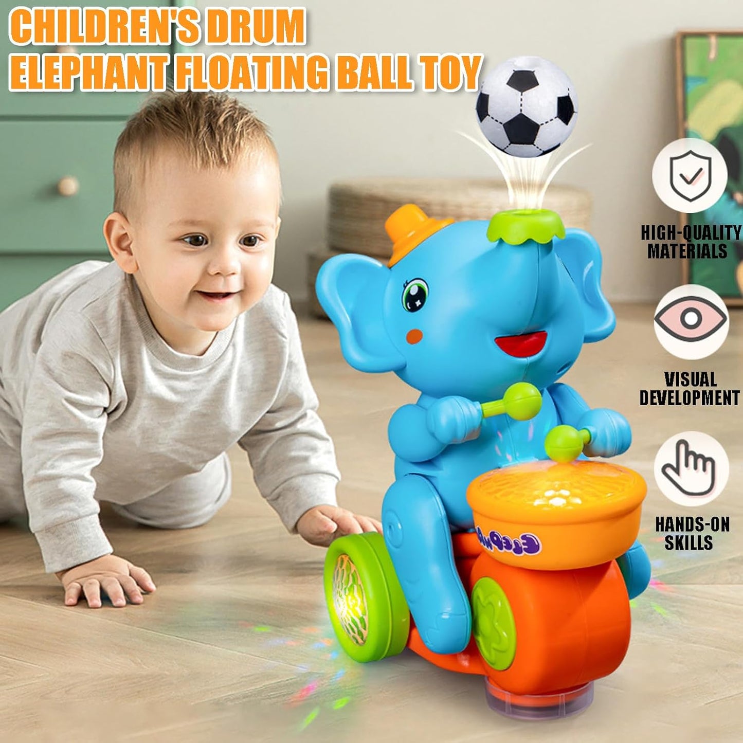 Elephant Musical Toy – Crawling, Lights, Sounds & Ball-Blowing Fun | Sensory Toy & Birthday Gift for Babies 6–12 Months