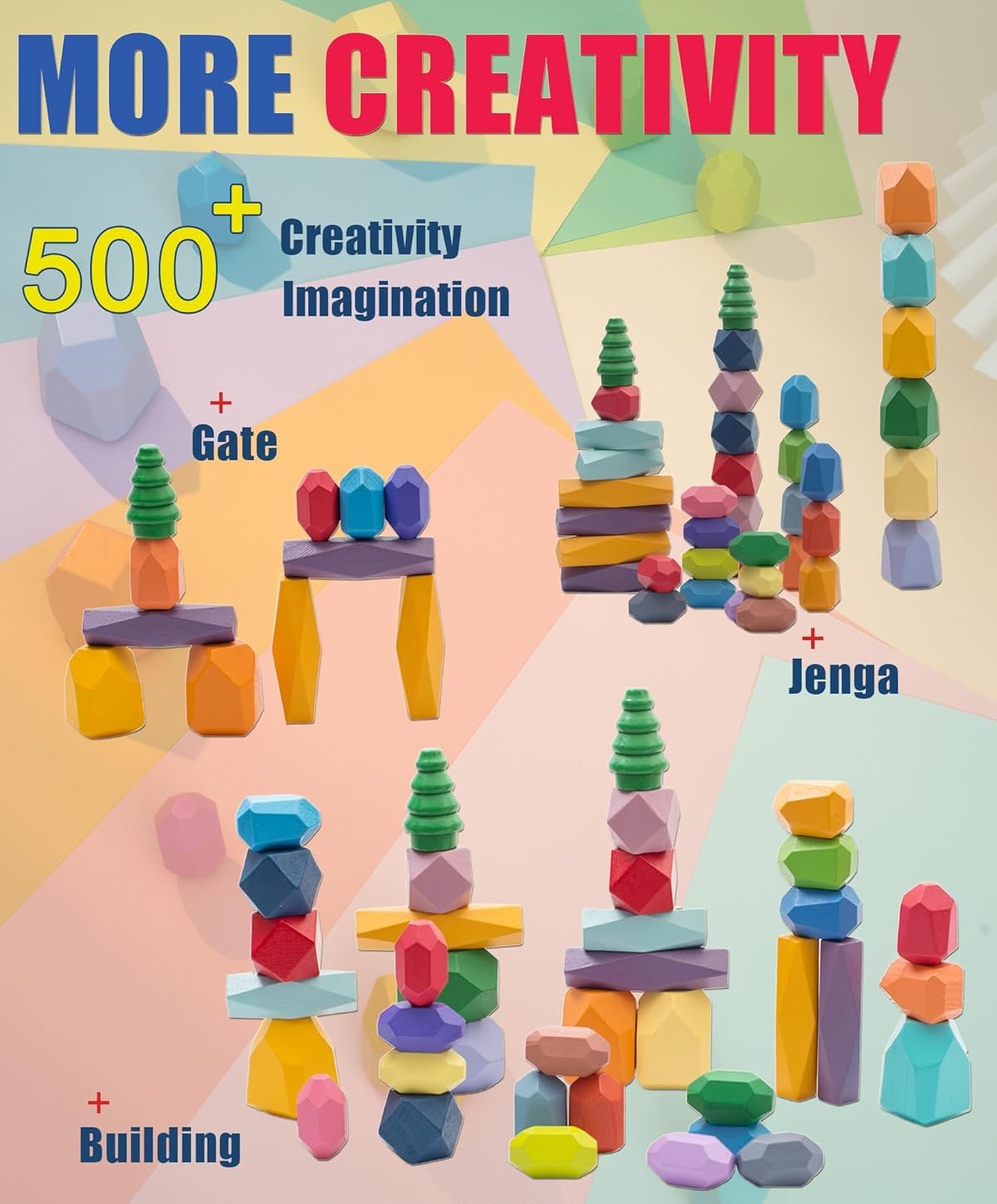 Wooden Balancing Stacking Stones – Colorful Montessori STEM Toy for Kids Ages 3-6 | Educational & Sensory Gift for Boys & Girls