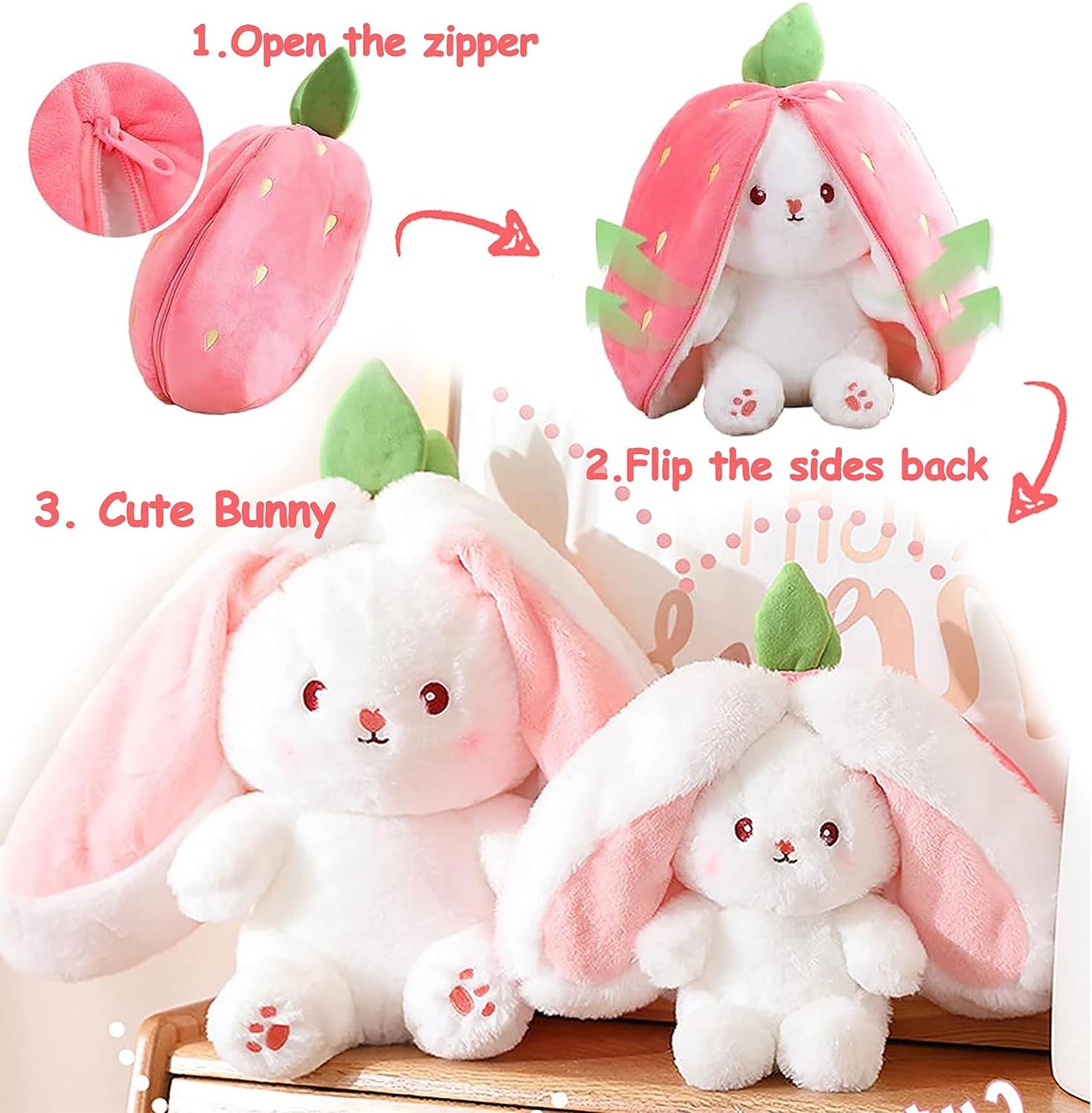 Magic Metamorphosis: 18/25 cm Rabbit Plush Toy Transforms into Strawberry and Carrot Hideout