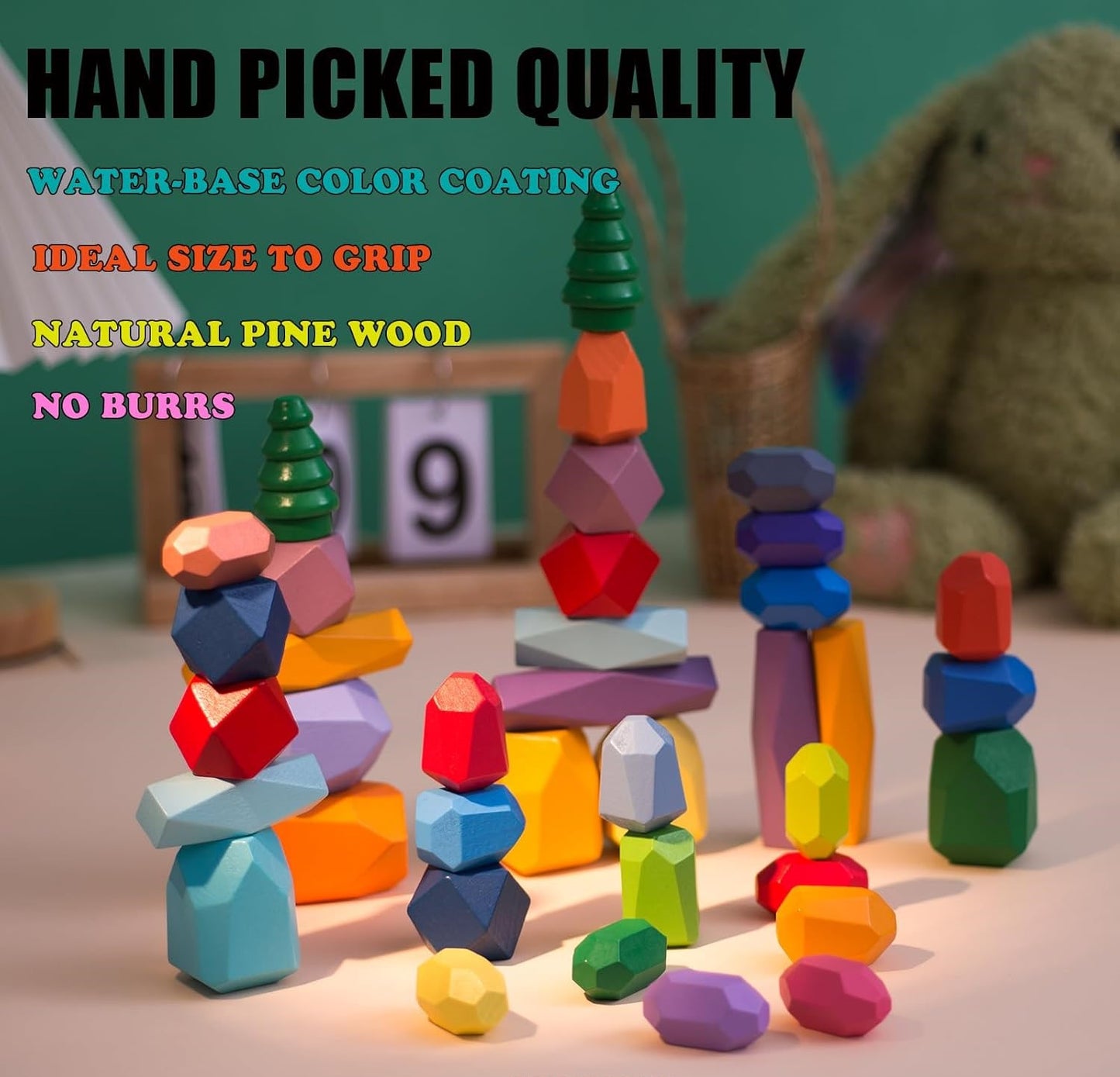 Wooden Balancing Stacking Stones – Colorful Montessori STEM Toy for Kids Ages 3-6 | Educational & Sensory Gift for Boys & Girls