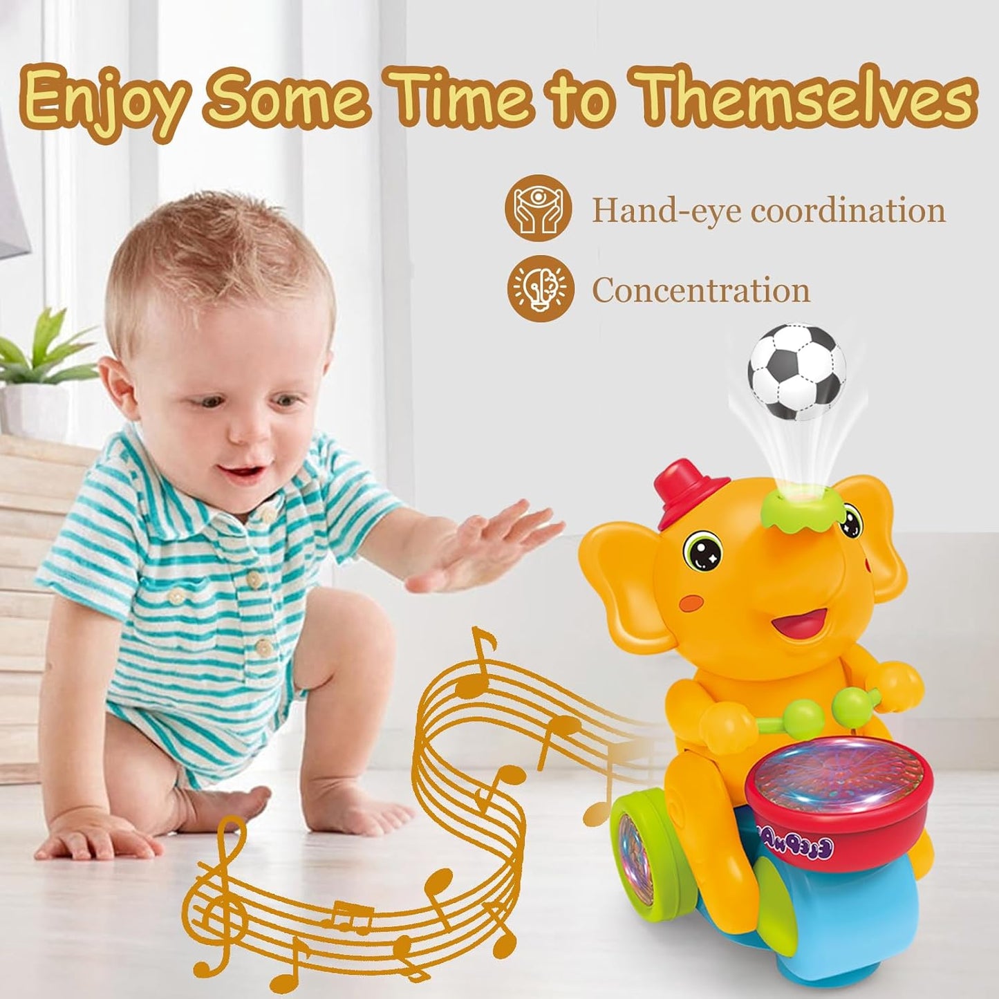 Elephant Musical Toy – Crawling, Lights, Sounds & Ball-Blowing Fun | Sensory Toy & Birthday Gift for Babies 6–12 Months