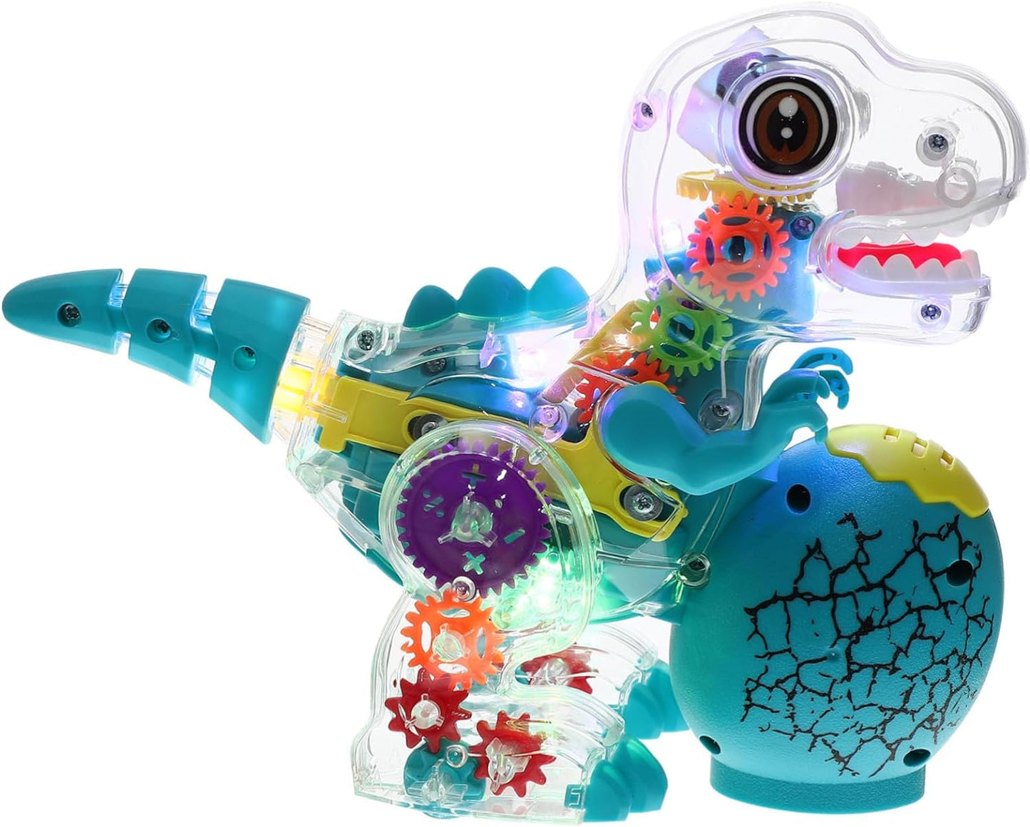 Transparent Electronic Dinosaur Toy Car for Toddlers - Educational Crawling Fun with Light, Sound, Music, and Roaring Action!