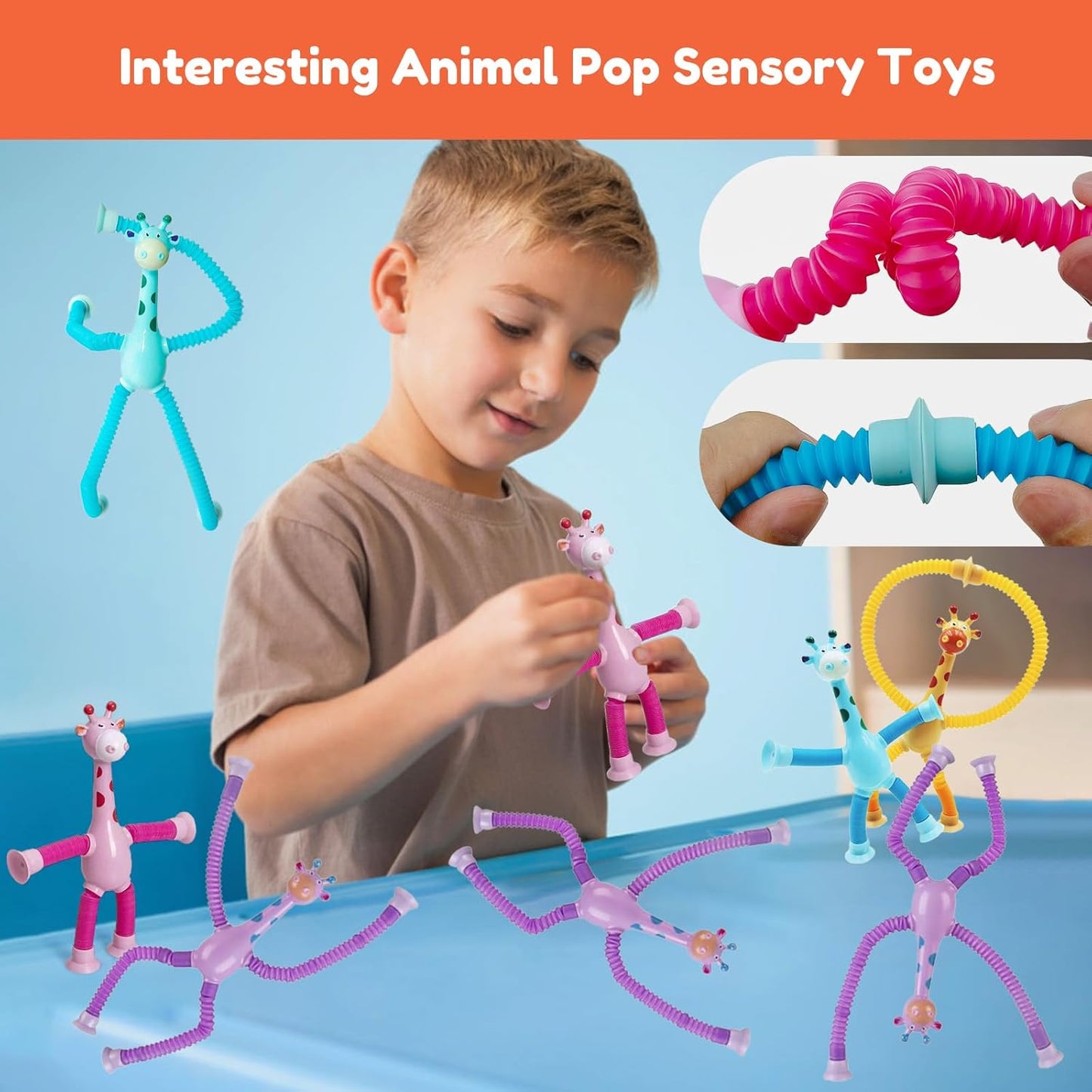 Telescopic Giraffe Suction Cup Pop Tubes – Sensory Fidget & Stress Relief Toy for Kids