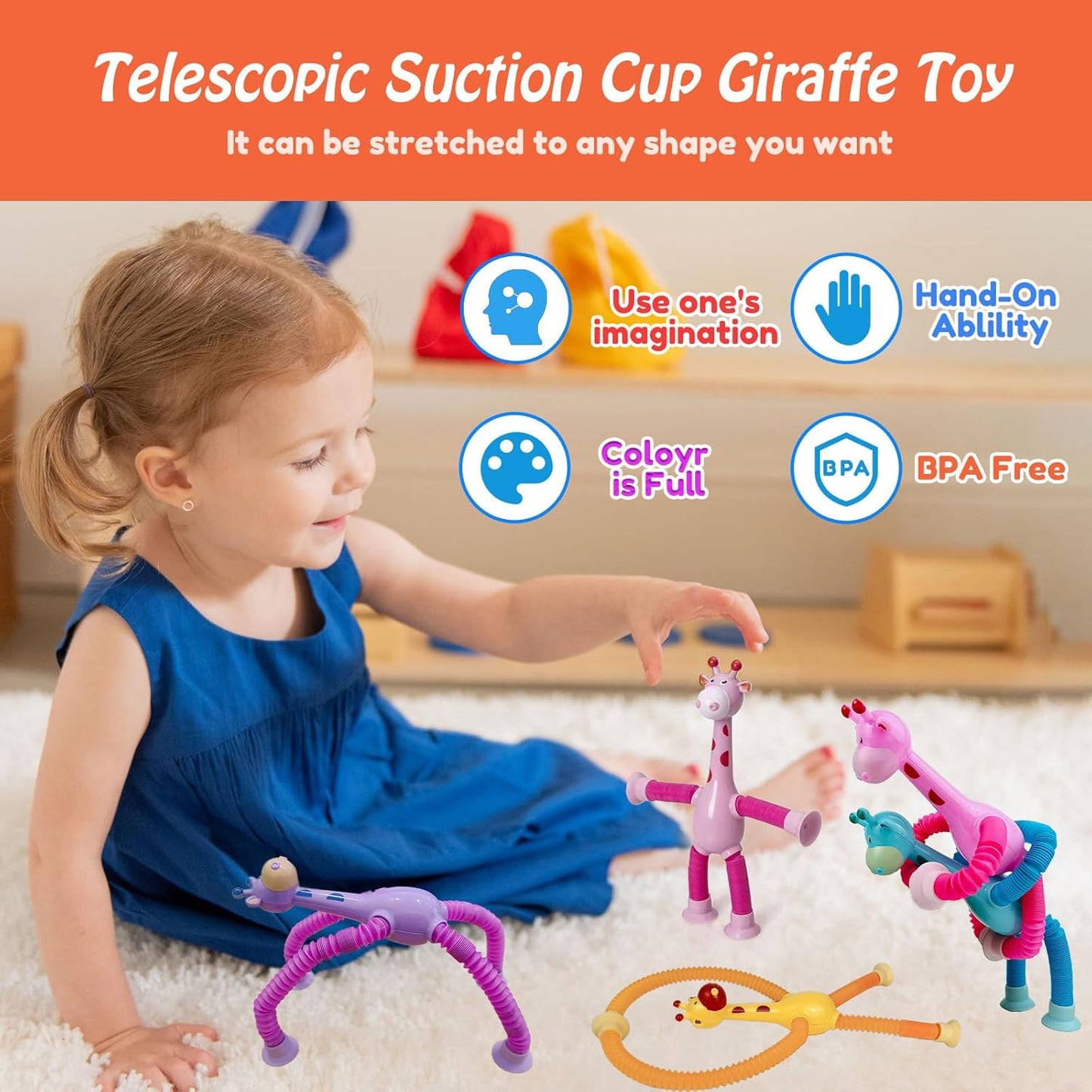 Telescopic Giraffe Suction Cup Pop Tubes – Sensory Fidget & Stress Relief Toy for Kids