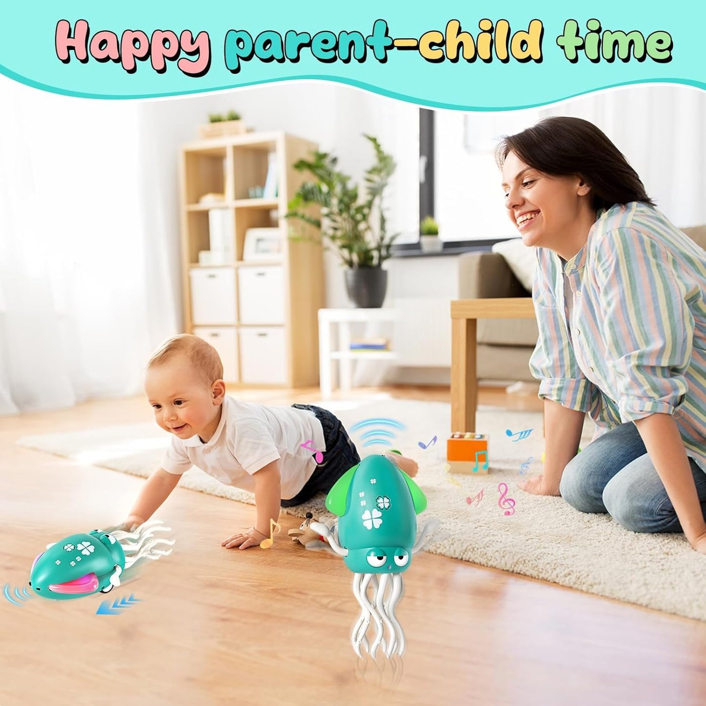 Interactive Dancing Octopus Toy – Obstacle Avoidance, Crawling & Musical Baby Toy, Rechargeable Tummy Time Squid for Kids Ages 3–6