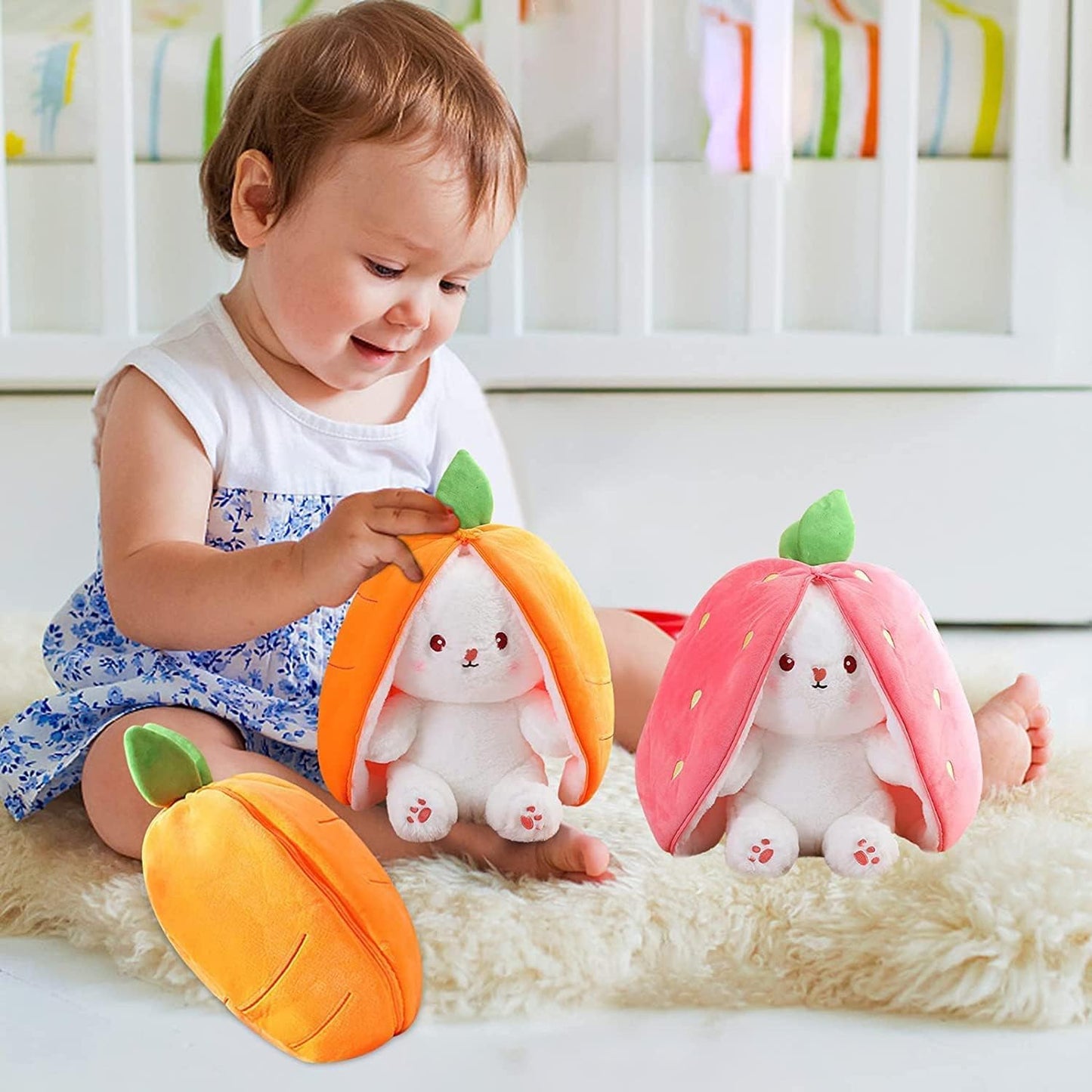 Magic Metamorphosis: 18/25 cm Rabbit Plush Toy Transforms into Strawberry and Carrot Hideout