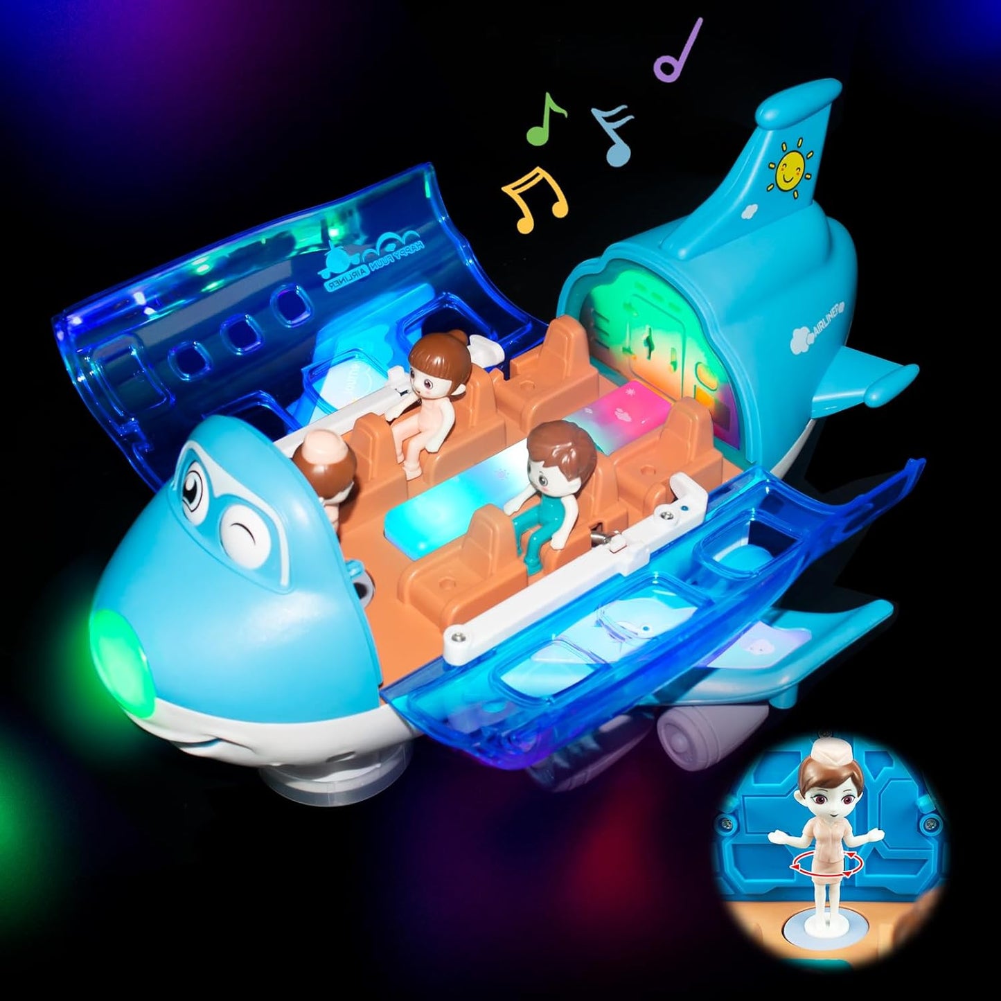 360° Rotating Electric Airplane Toy for Kids with Bump-and-Go Action, LED Flashing Lights, and Sound - Perfect Gift for Boys Aged 3+