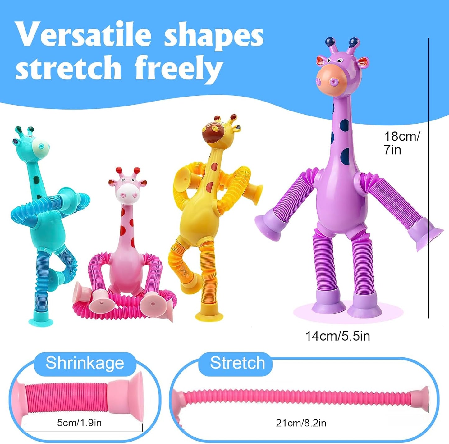 Telescopic Giraffe Suction Cup Pop Tubes – Sensory Fidget & Stress Relief Toy for Kids