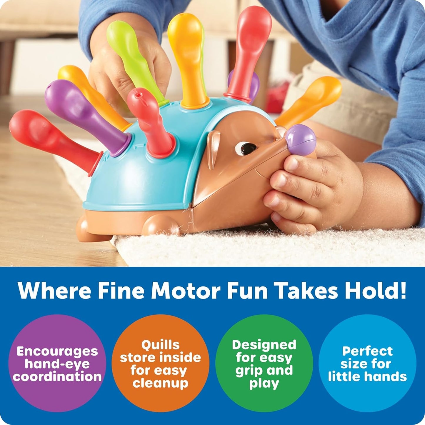 Hedgehog Training Toy: Montessori-Inspired Fine Motor & Hand-Eye Coordination Learning for Toddlers Ages 1-3 – Spike the Fine Motor Hedgehog with 15 Pieces – Early Education & First Words