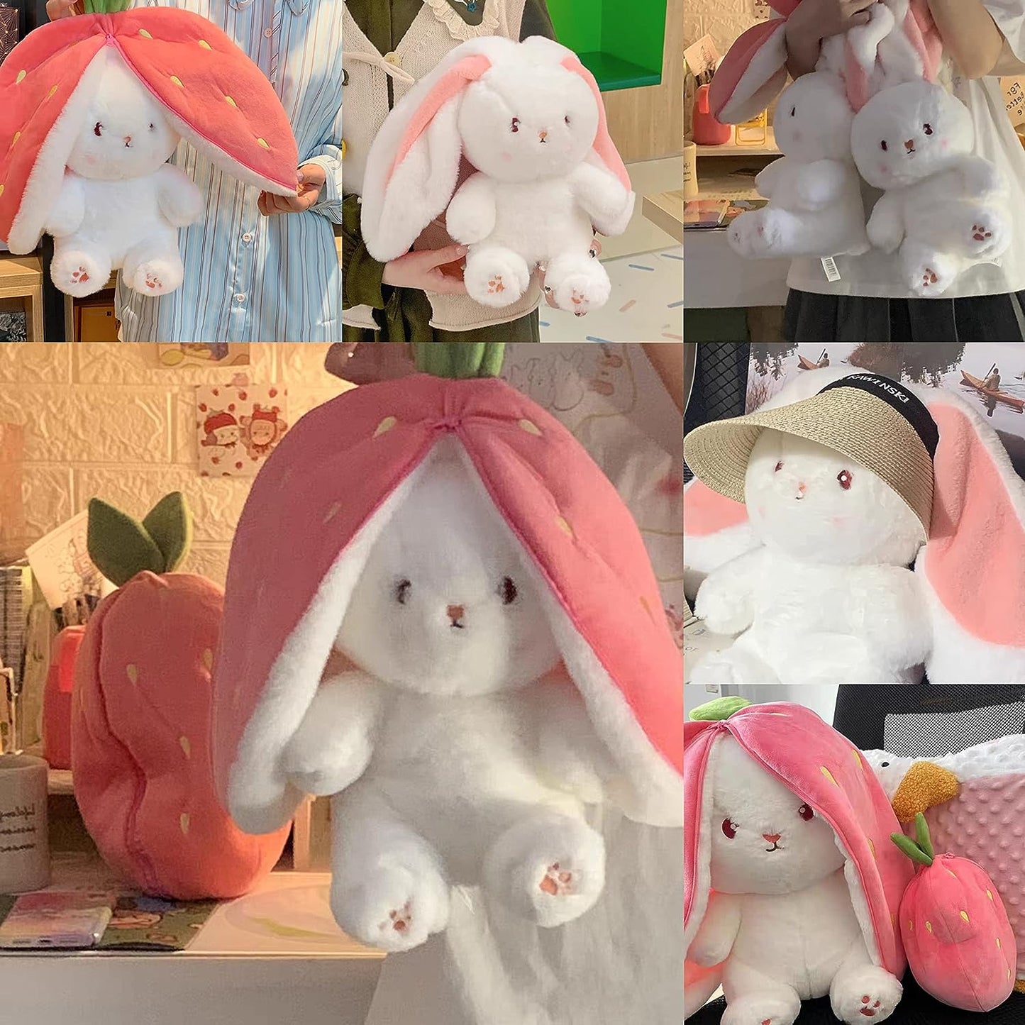 Magic Metamorphosis: 18/25 cm Rabbit Plush Toy Transforms into Strawberry and Carrot Hideout