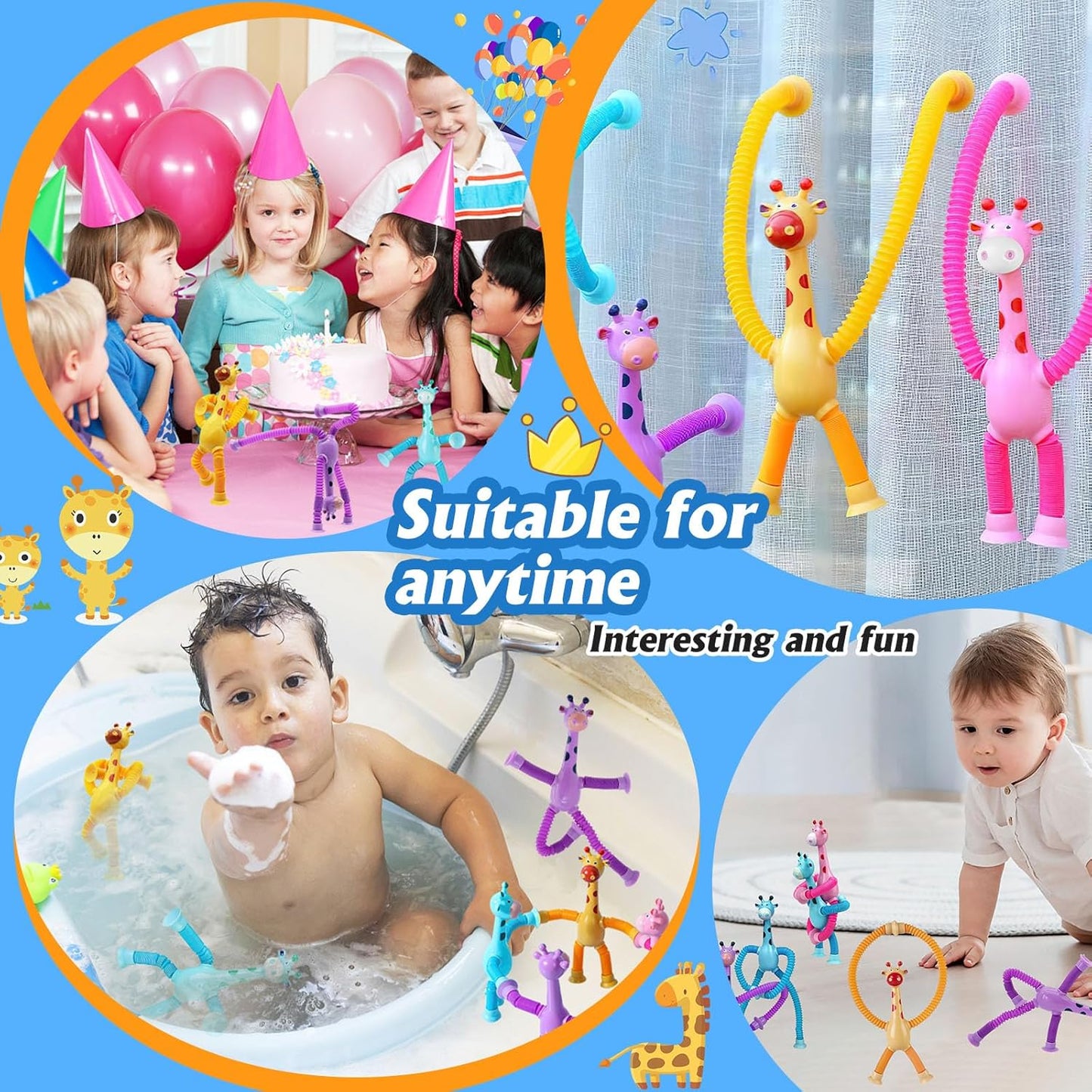 Telescopic Giraffe Suction Cup Pop Tubes – Sensory Fidget & Stress Relief Toy for Kids