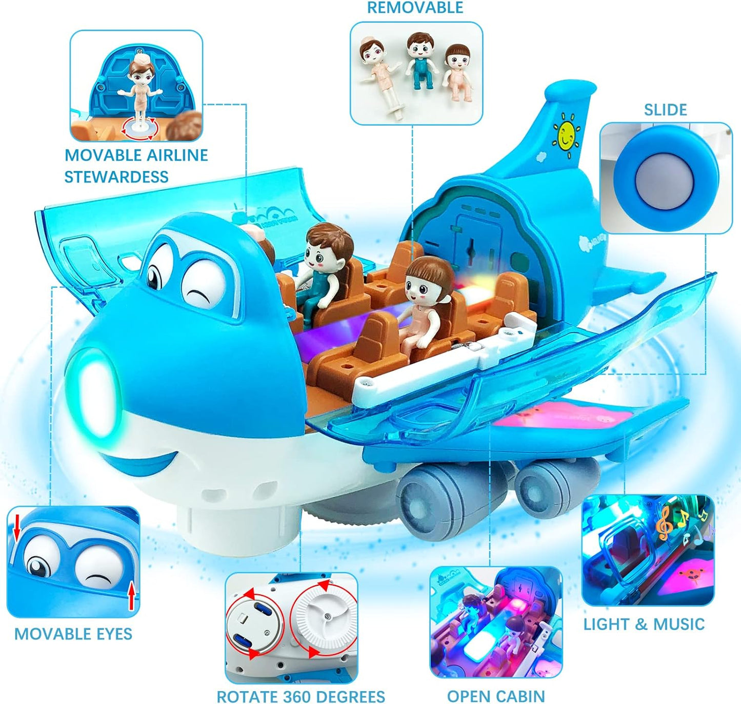 360° Rotating Electric Airplane Toy for Kids with Bump-and-Go Action, LED Flashing Lights, and Sound - Perfect Gift for Boys Aged 3+