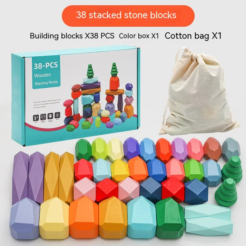Wooden Balancing Stacking Stones – Colorful Montessori STEM Toy for Kids Ages 3-6 | Educational & Sensory Gift for Boys & Girls