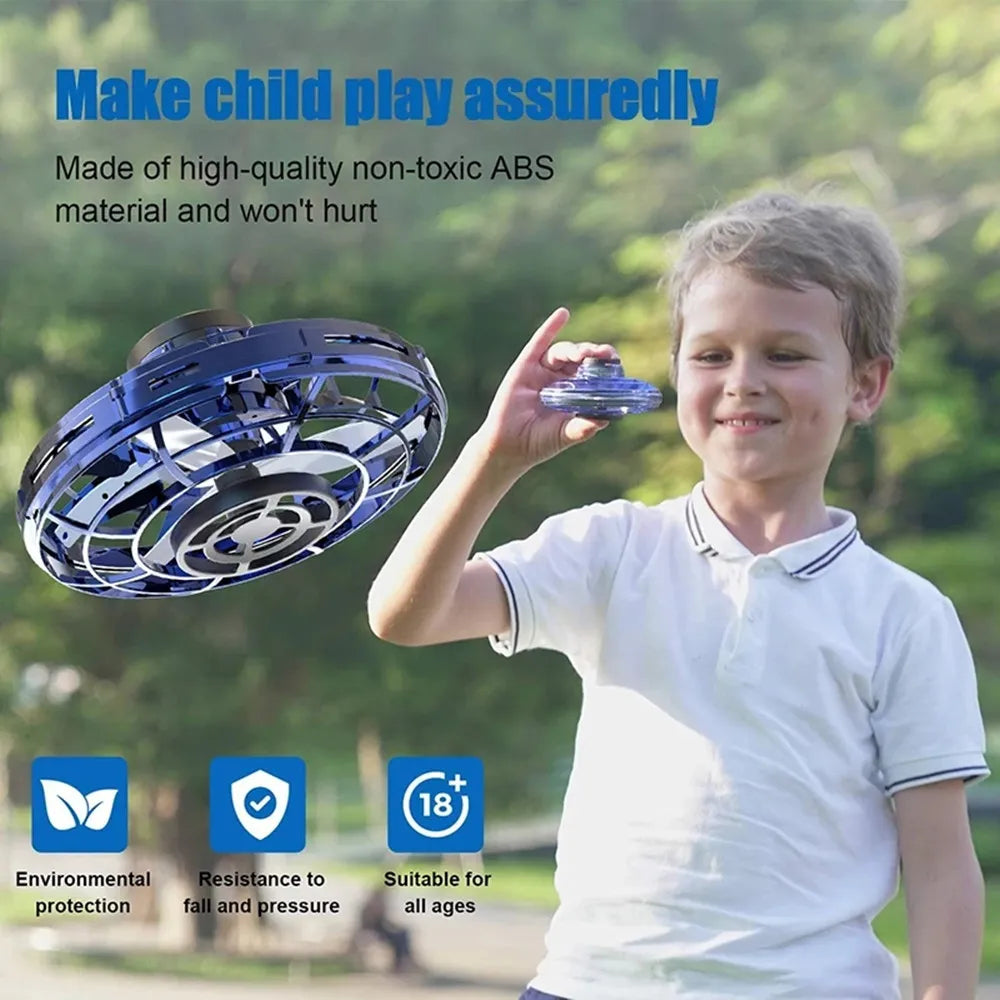 Magic Mini UFO Drone Flyorb: Illuminated Flying Spinner Boomerang and Hovering Fidget Toy