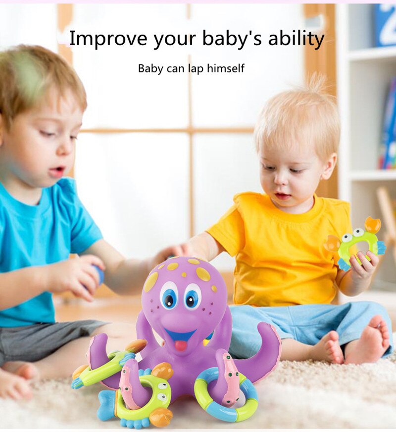 Interactive Baby Bath Toy: Floating Purple Octopus with 5 Hoopla Rings