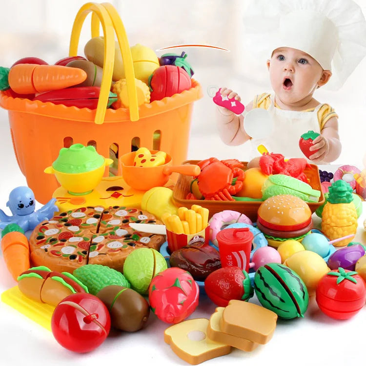 Cutting Vegetables and Fruits Toy: Children Pretending to Cook with Kitchen Accessories