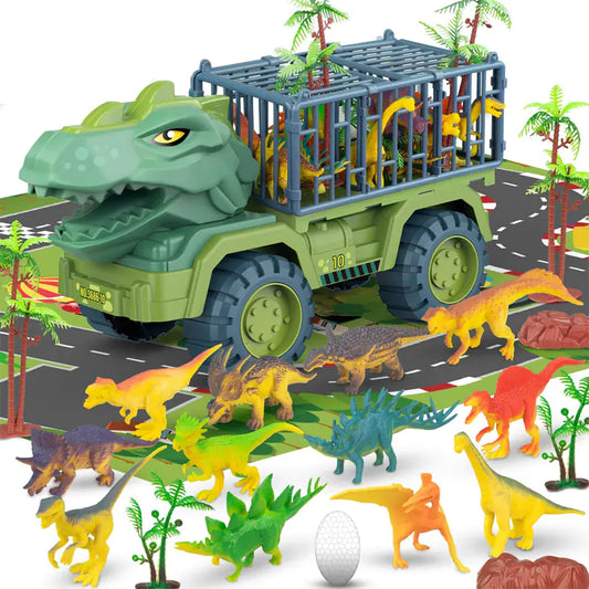Dinosaur Toy Car Set – Tyrannosaurus Rex & Triceratops Transport Vehicle for Children 3+