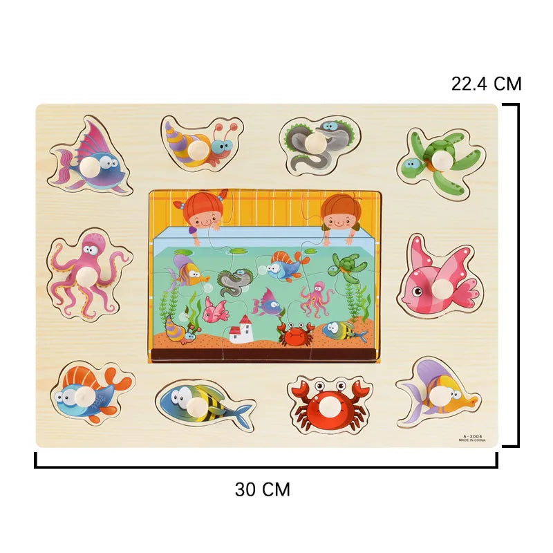 Montessori Wooden Puzzles: Educational Handheld Boards for Babies with Cartoon Vehicles, Animals, Fruits and Many Others in 3D