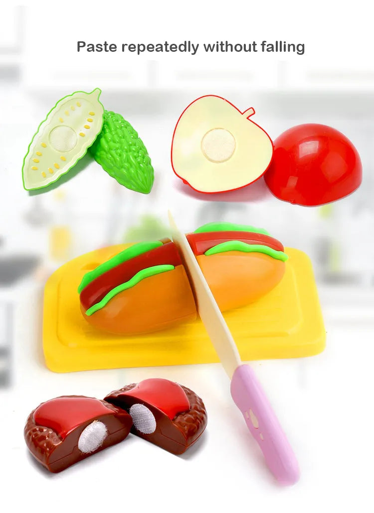 Cutting Vegetables and Fruits Toy: Children Pretending to Cook with Kitchen Accessories