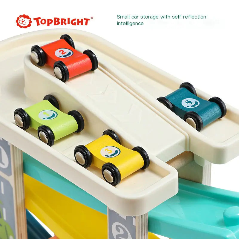 Wooden Race Track Ramp Toy with 4 Mini Cars – Fun Educational Gift for Toddlers Ages 1–2 Boys & Girls