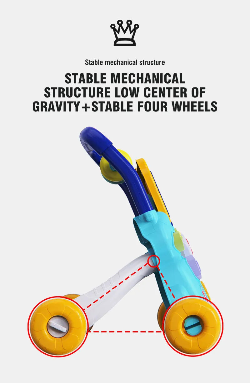 Multifunctional Baby Walker with Wheels: Sit-to-Stand Learning, Musical and Drawing Toy for Toddlers