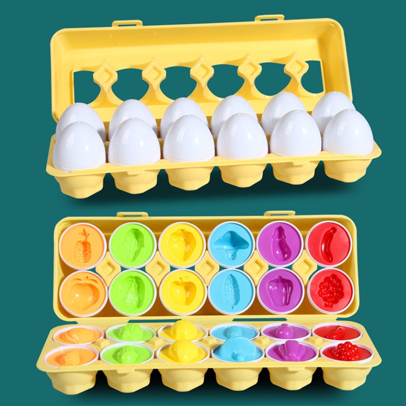 Eggcellent Learning Adventure: 12 Matching Eggs Montessori Sensory Baby Toy Set for Easter Fun and Educational Exploration of Colors, Shapes, and Sorting!