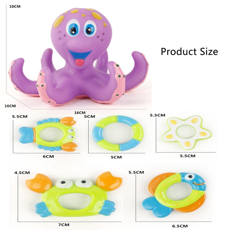 Interactive Baby Bath Toy: Floating Purple Octopus with 5 Hoopla Rings