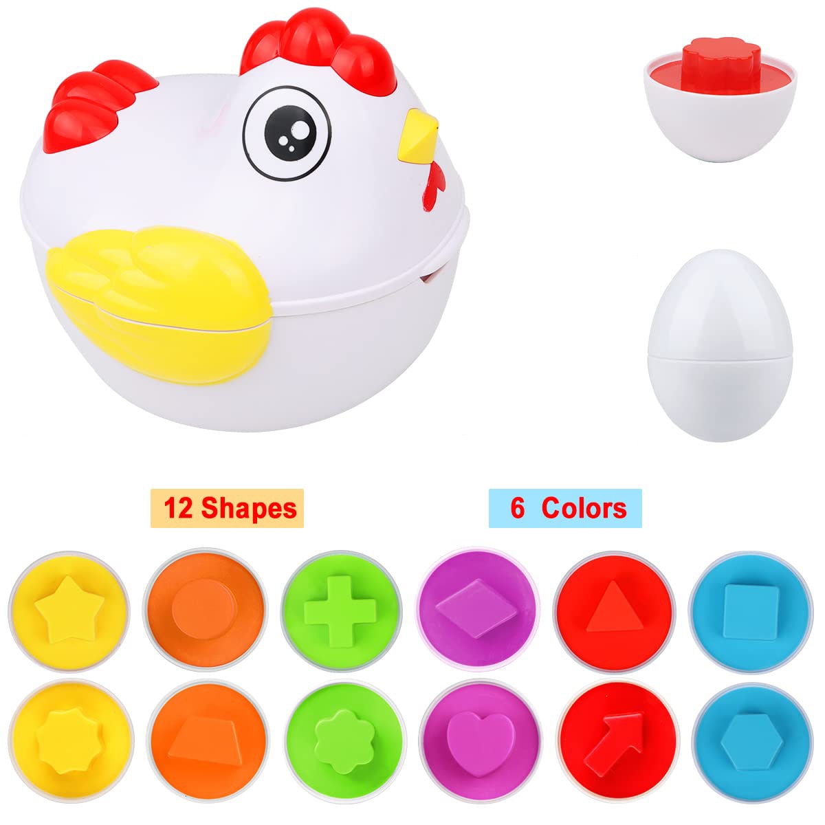 Eggcellent Learning Adventure: 12 Matching Eggs Montessori Sensory Baby Toy Set for Easter Fun and Educational Exploration of Colors, Shapes, and Sorting!