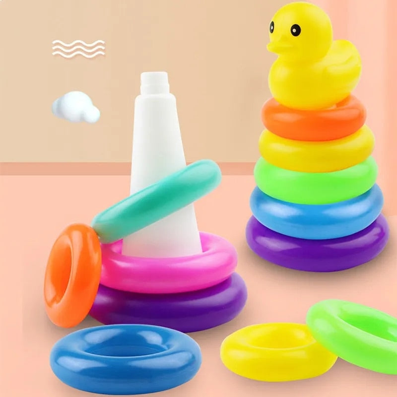 Colorful Rainbow Stacking Ring Tower Toy, Montessori Educational Baby Toy