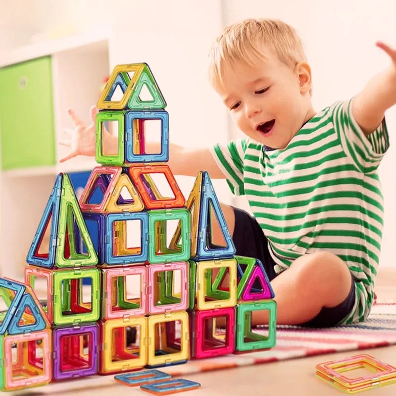 Magnetic Building Blocks Designer Set - Big and Mini Sizes, 3D Rainbow Colors for Fun and Educational Play