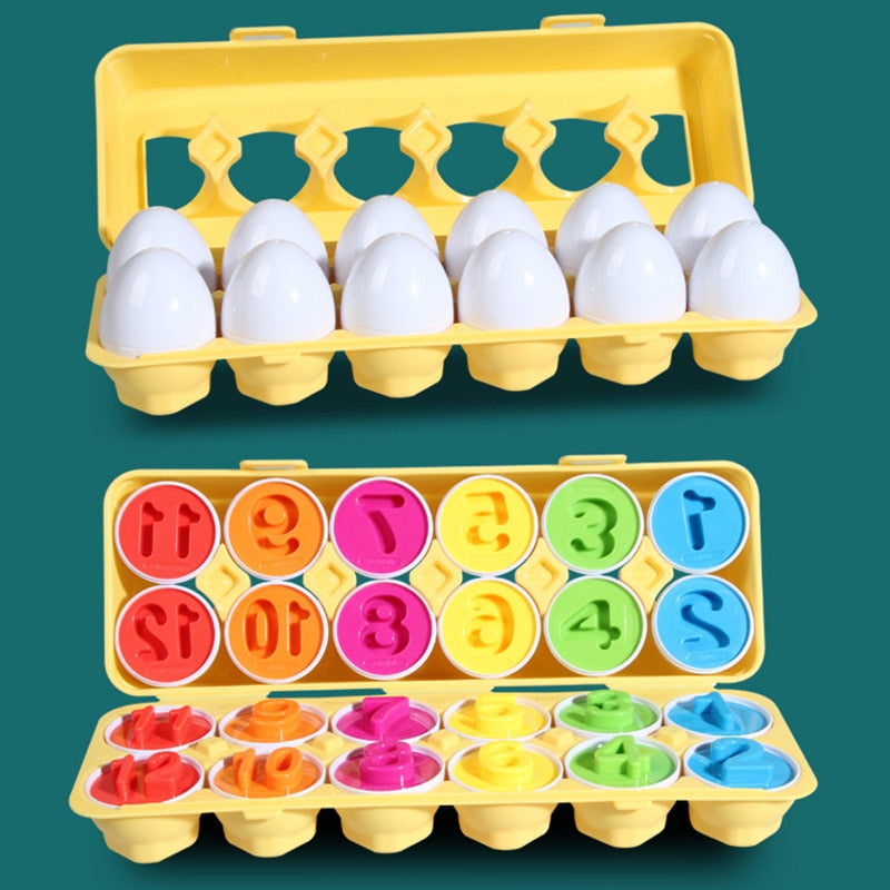 Eggcellent Learning Adventure: 12 Matching Eggs Montessori Sensory Baby Toy Set for Easter Fun and Educational Exploration of Colors, Shapes, and Sorting!