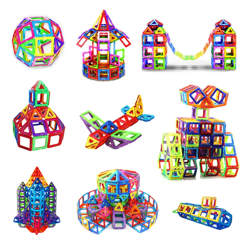 Magnetic Building Blocks Designer Set - Big and Mini Sizes, 3D Rainbow Colors for Fun and Educational Play