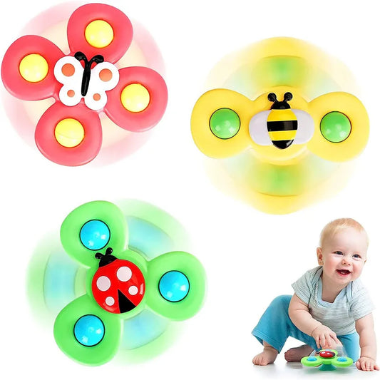 3Pcs/Set Cartoon Suction Cup Spinner Baby Bath Toys: Funny Bathing Sucker Rattles for Educational Water Play, Ideal Gifts for Baby Kid and Children Boys