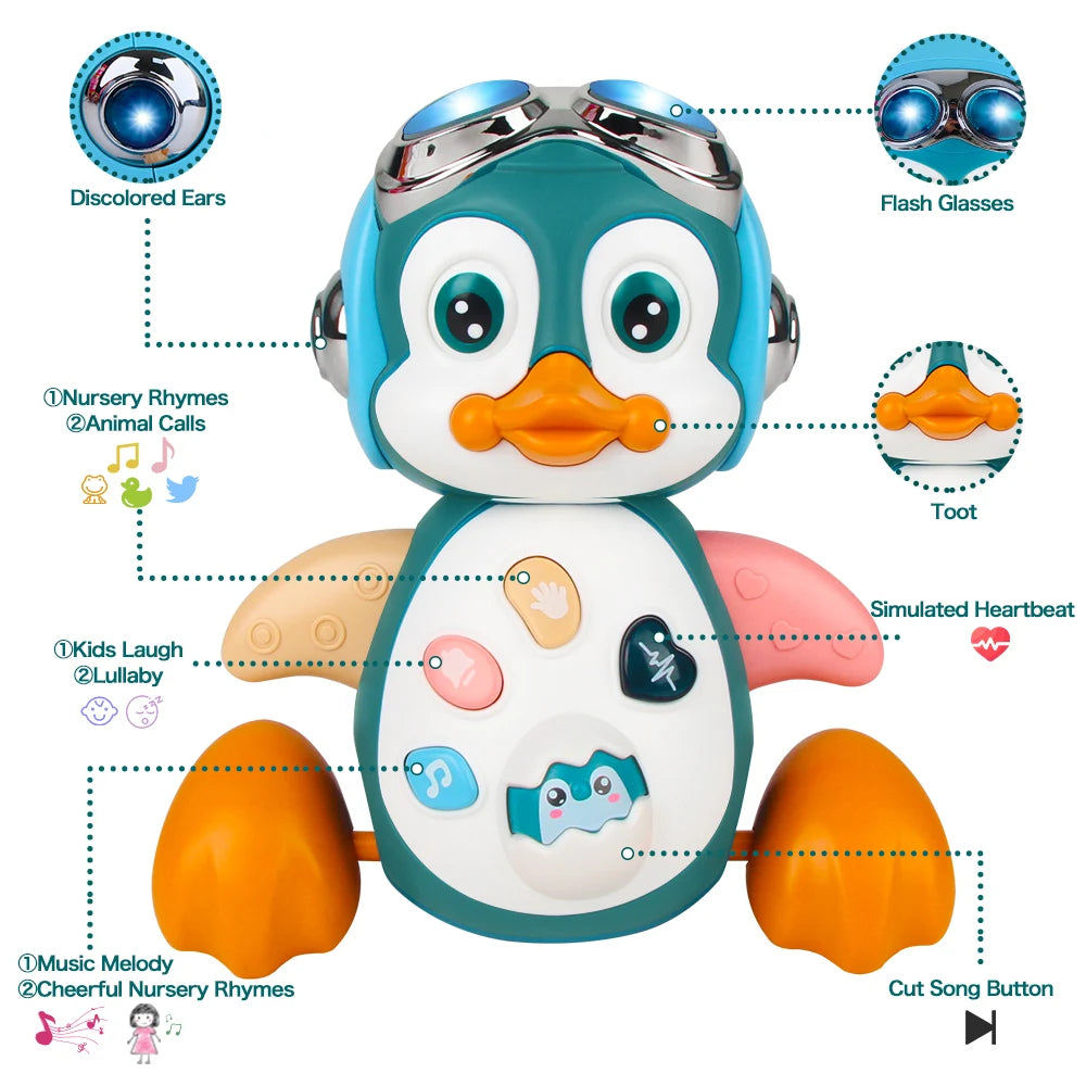 Interactive Musical Penguin: Infant Crawling Toy with Lights and Toddler Development Features