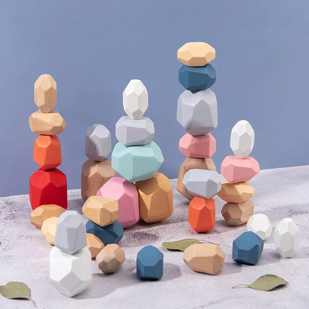 Wooden Sorting and Stacking Rock Sensory Toys: Montessori Learning Game for Toddler Development