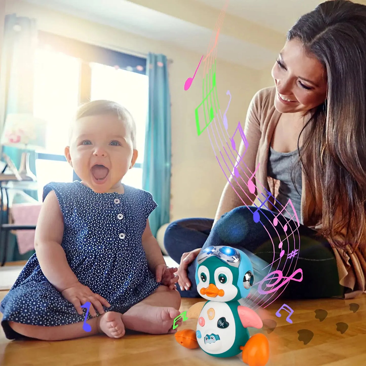 Interactive Musical Penguin: Infant Crawling Toy with Lights and Toddler Development Features