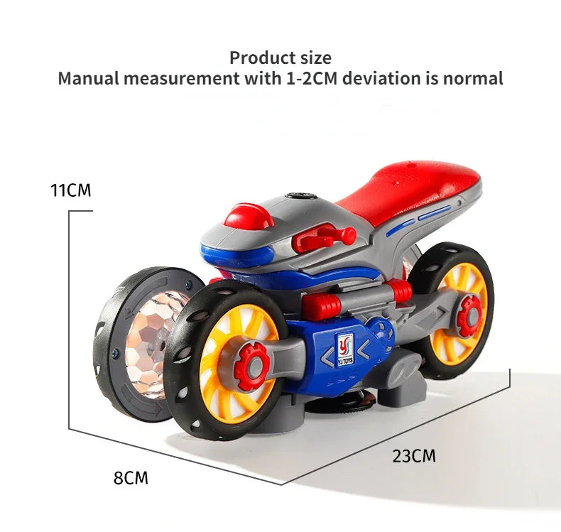 Electric Rotating Motorcycle Deformation Car: Stunt Performance with Lights and Music – Children's Toy