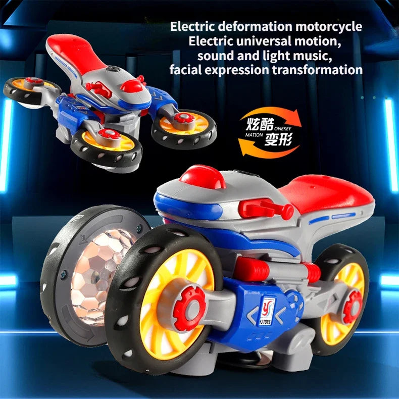 Electric Rotating Motorcycle Deformation Car: Stunt Performance with Lights and Music – Children's Toy