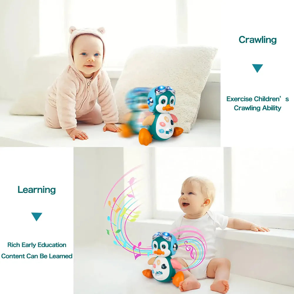 Interactive Musical Penguin: Infant Crawling Toy with Lights and Toddler Development Features