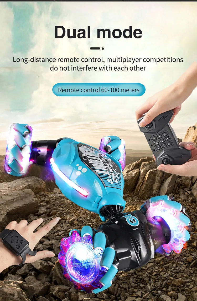 Stunt RC Car with LED Lights and Gesture-Based Radio Control – Exciting Electronic Toy for Kids!