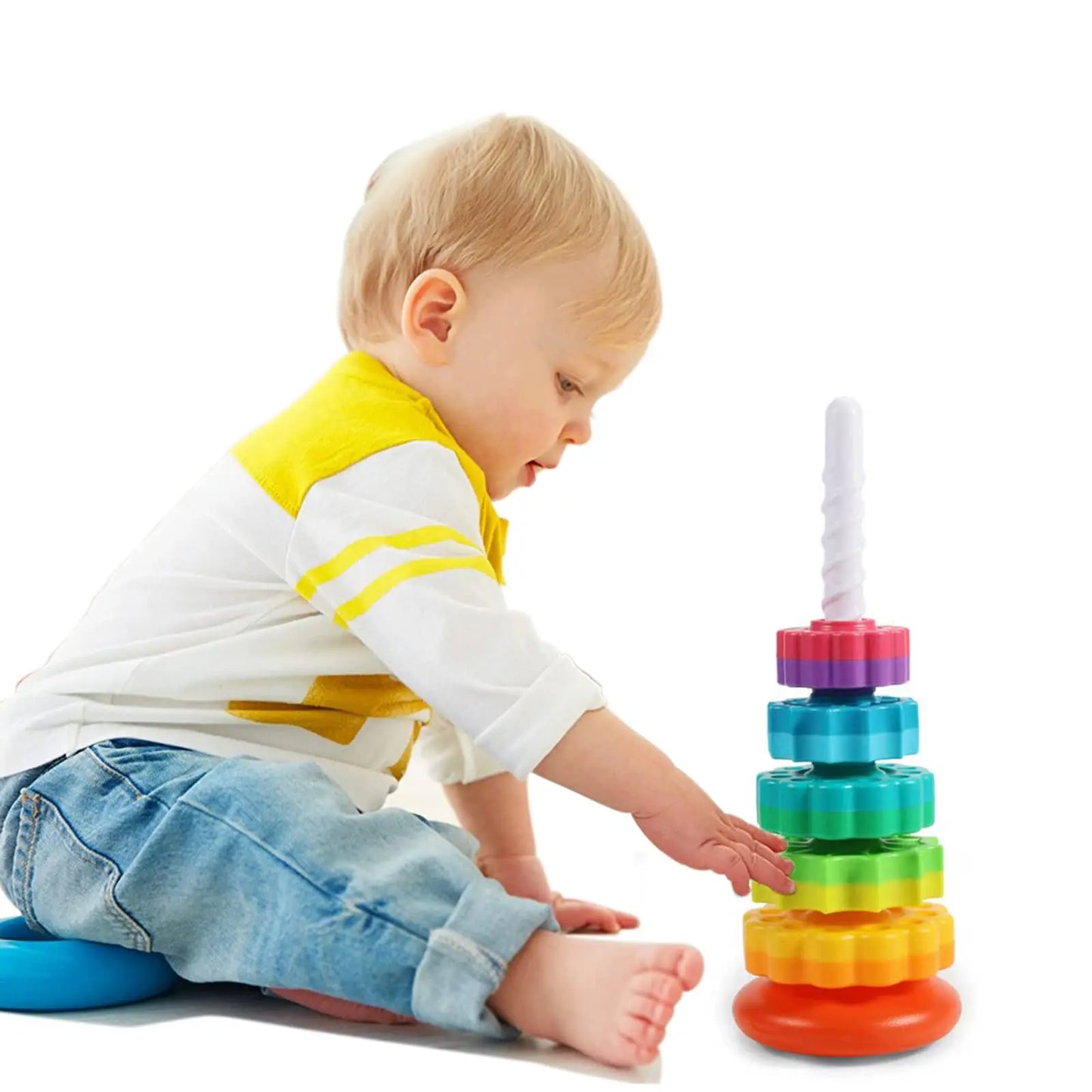 Stacking and Spinning Rainbow Gear Tower: Montessori Educational Toy for Toddlers (1-3 Years) - Enhancing Motor Skills and Sensory Development