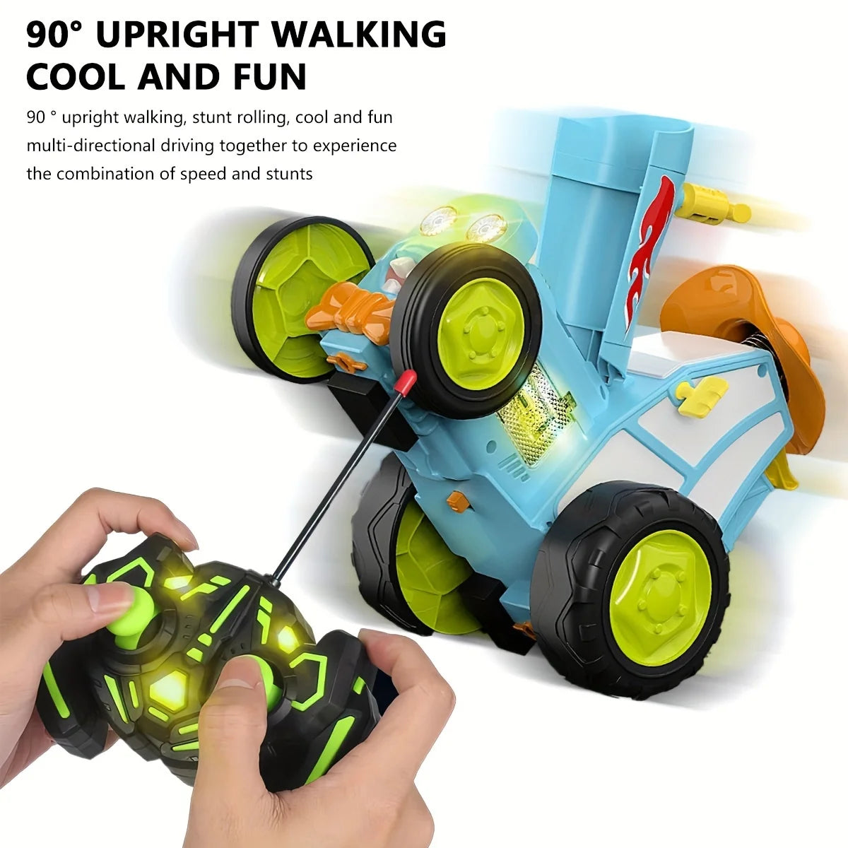 Crazy Jumping Remote Control Car: Wireless Stunt Performer Tractor with LED Lights, Music, and Tumbling Action (Rechargeable)