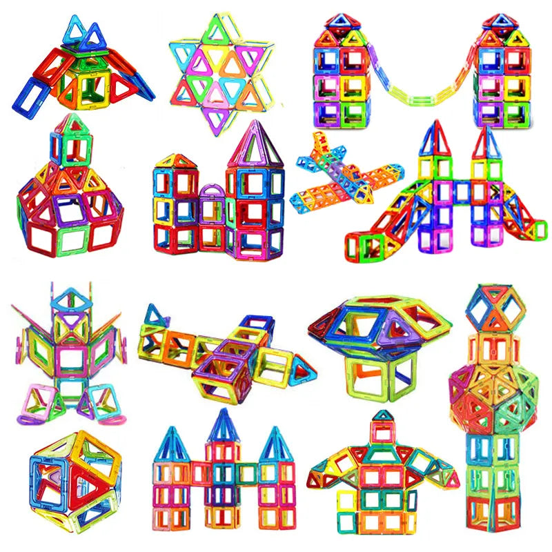 Magnetic Building Blocks Designer Set - Big and Mini Sizes, 3D Rainbow Colors for Fun and Educational Play