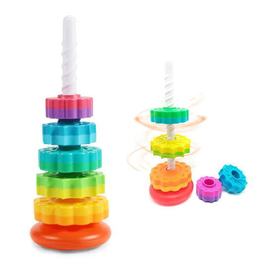 Stacking and Spinning Rainbow Gear Tower: Montessori Educational Toy for Toddlers (1-3 Years) - Enhancing Motor Skills and Sensory Development