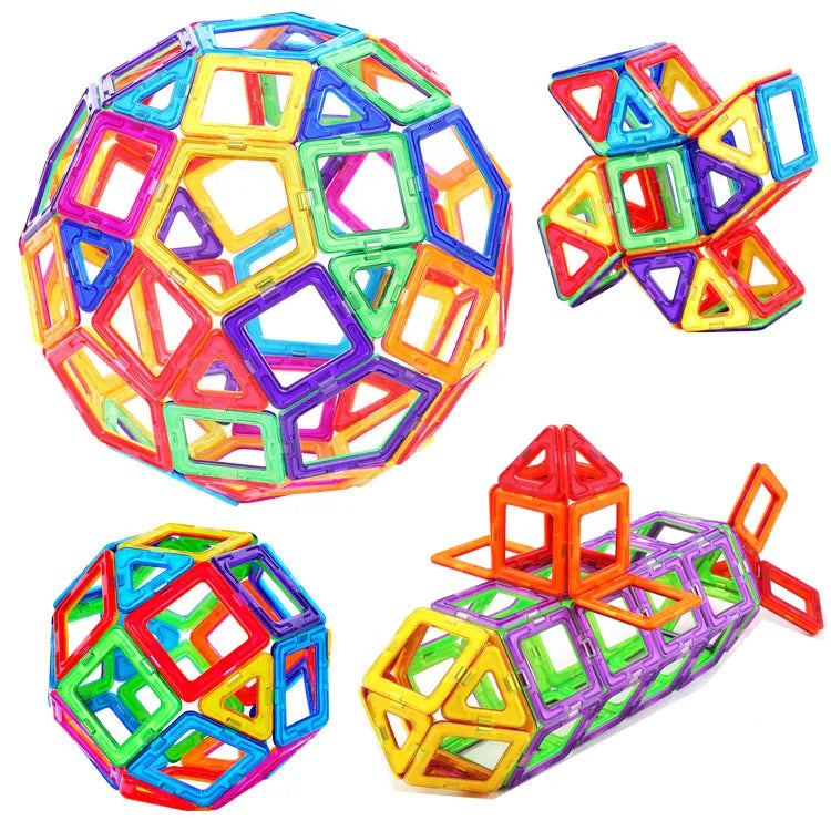 Magnetic Building Blocks Designer Set - Big and Mini Sizes, 3D Rainbow Colors for Fun and Educational Play