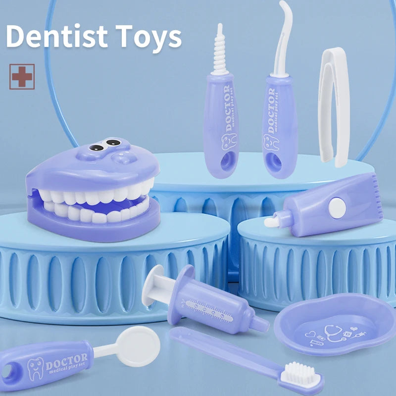 9-Piece Kids Dentist Play Set - Plastic Medical Kit for Pretend Play & Hygienic Habit Building