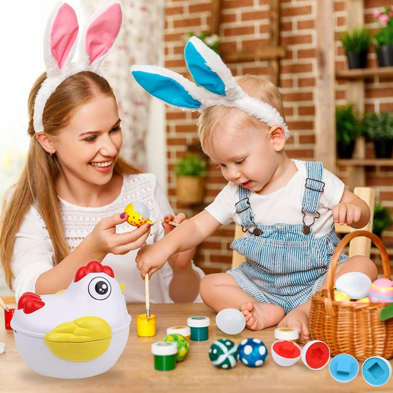 Eggcellent Learning Adventure: 12 Matching Eggs Montessori Sensory Baby Toy Set for Easter Fun and Educational Exploration of Colors, Shapes, and Sorting!