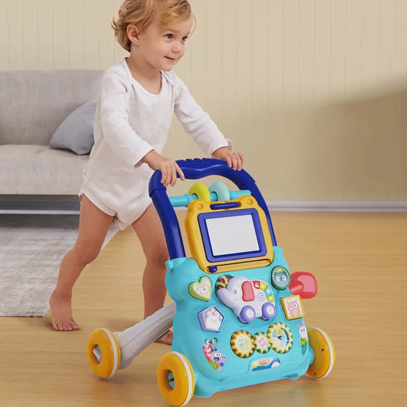 Multifunctional Baby Walker with Wheels: Sit-to-Stand Learning, Musical and Drawing Toy for Toddlers